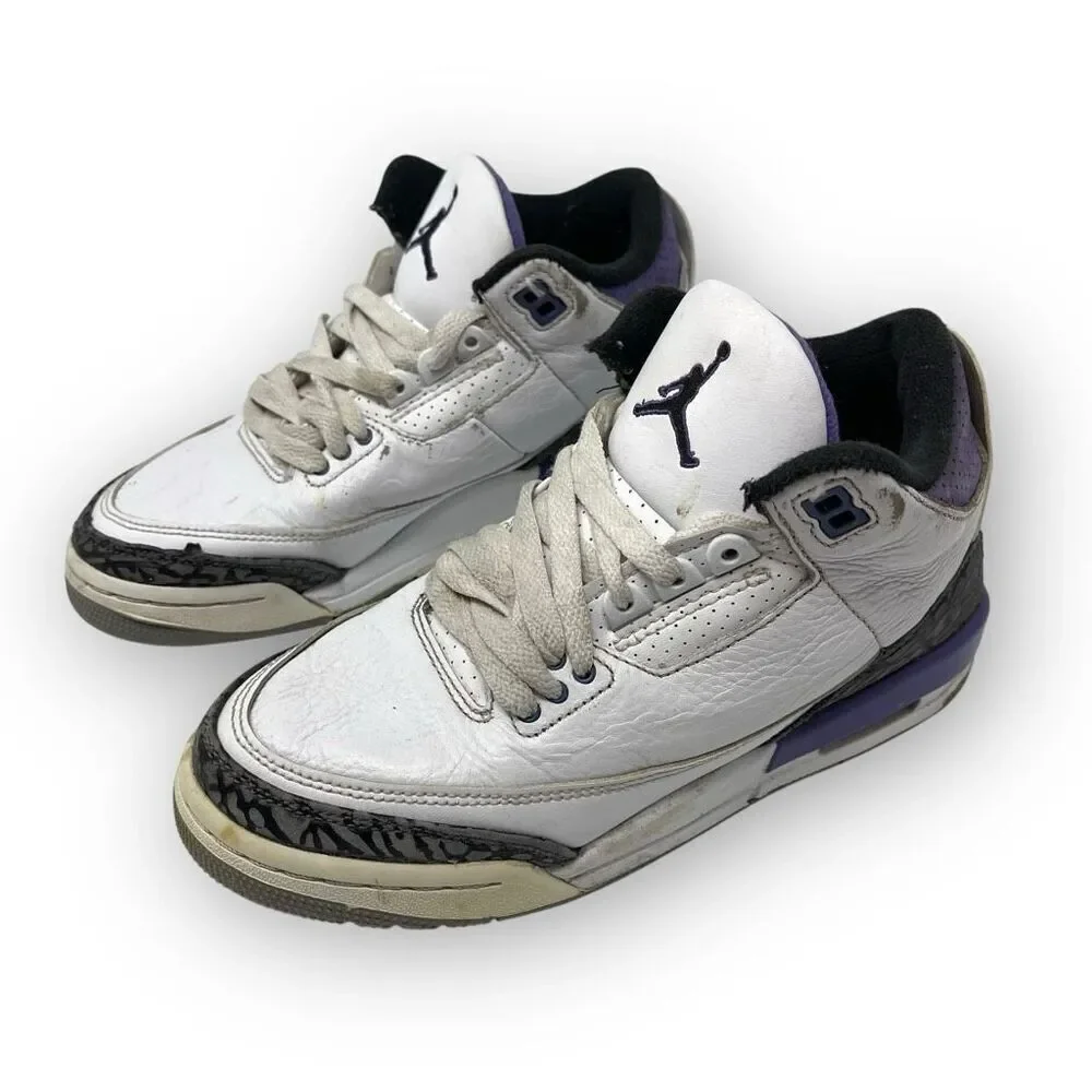 Nike Air Jordan 3 DM0967-105 White Purple Basketball Sneakers Youth Size 4.5